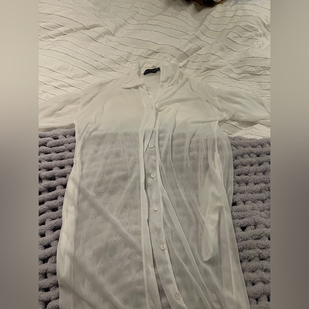 PrettyLittleThing Sheer White Button Down Shirt